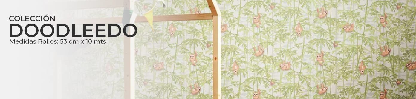 Ambiente con papel mural de la colección Doodleedo
